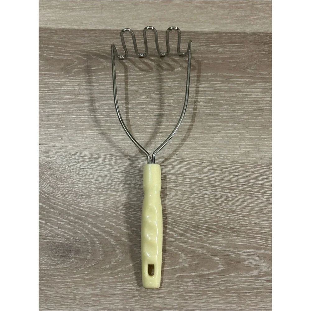 Vintage Cream Handle Stainless Steel Potato Masher - Unbranded